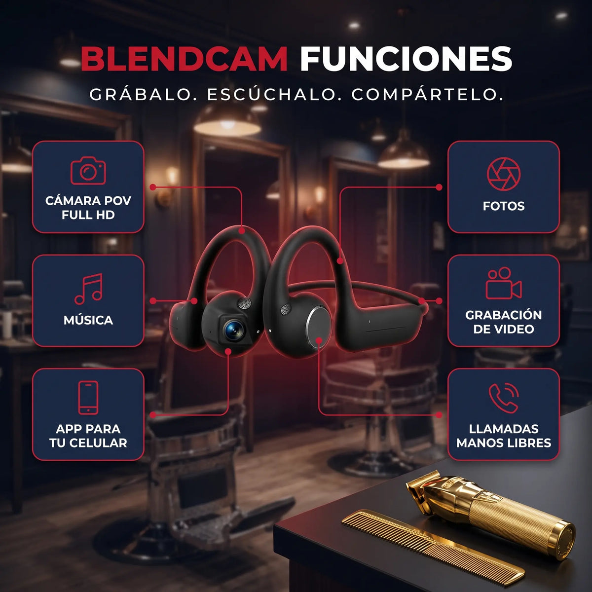 Auriculares con cámara POV para barberos